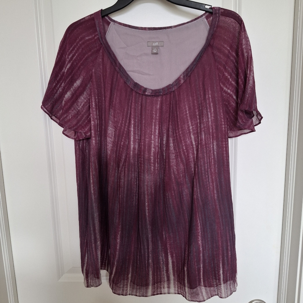 J.Jill Silk Purple Top Blouse Size L EUC Short Sleeve Flutter